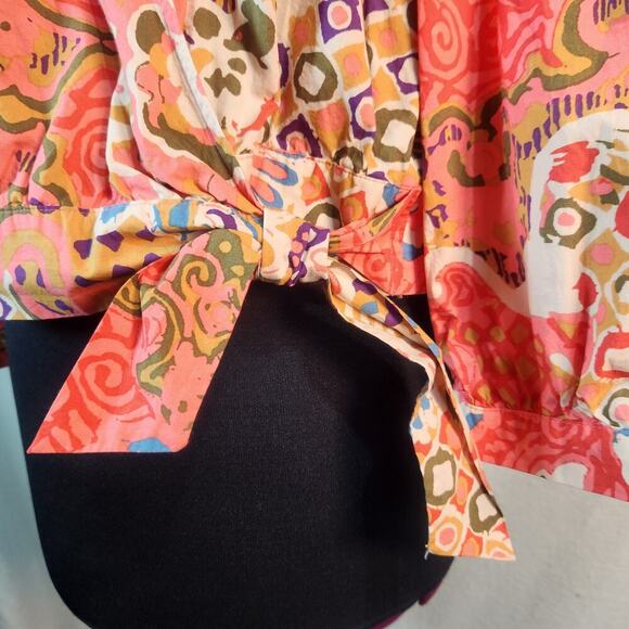 100% Cotton J Crew Medium Wrap-Around Top Waist Length Bright Colors Button Cuff - Picture 5 of 11